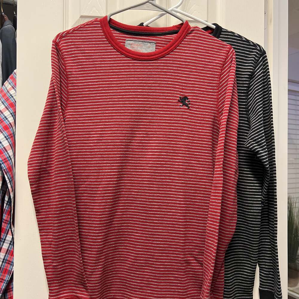 Express Waffle Knit Long Sleeve Thermal Shirt Red Blue Striped Mens Large